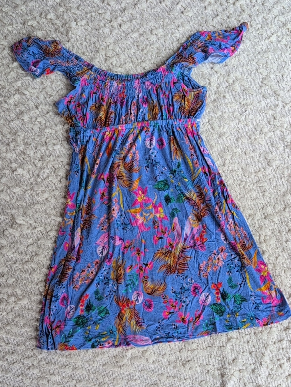 Soma Blue Floral Ruffle Smocked Bust Empire Waist Nightgown Pajama Dress